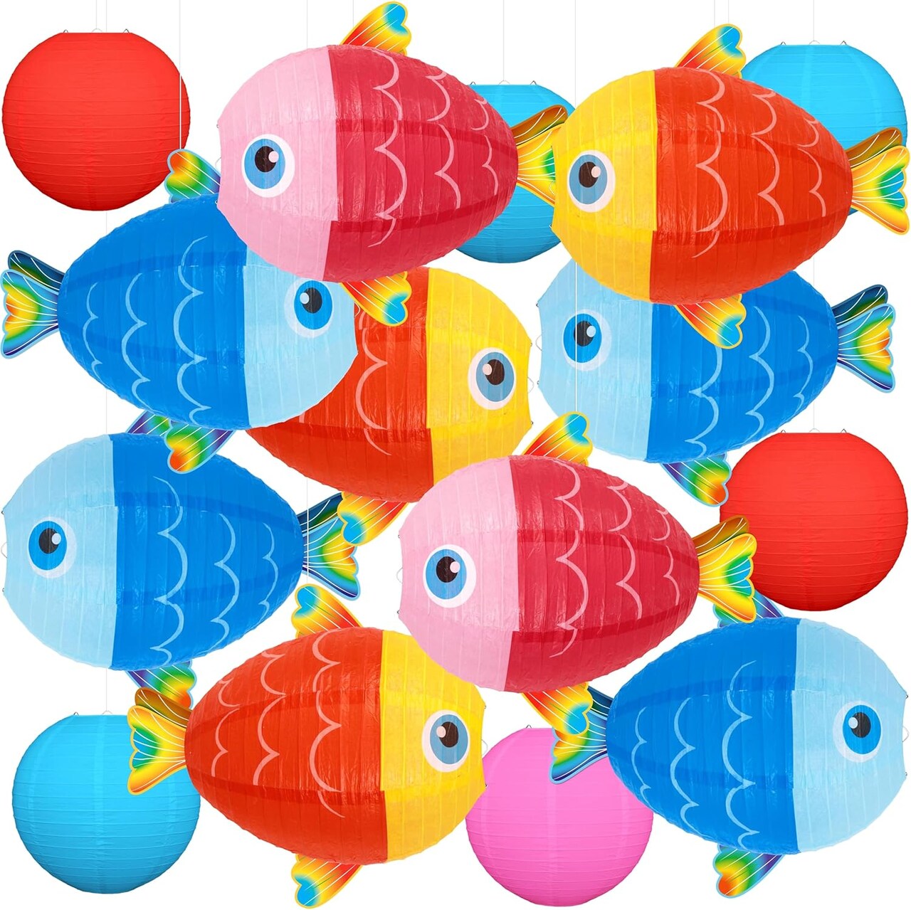 15Pcs Under The Ocean Sea Fish Party Decorations Paper Hanging Lanterns for Summer